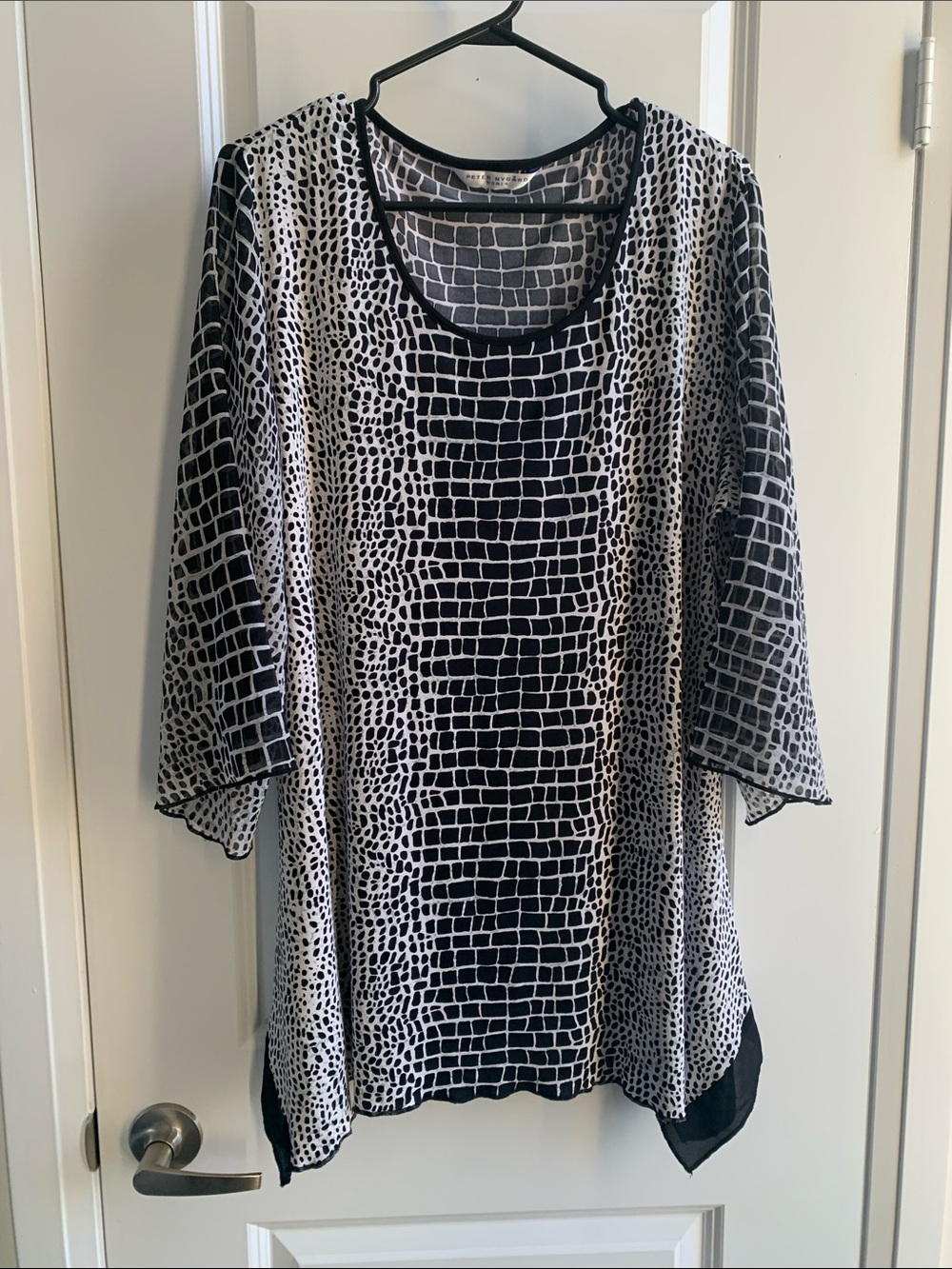 Peter Nygard Black and White Grid-Print Tunic